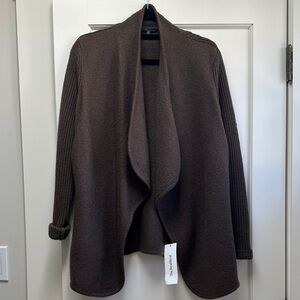 Vince Chocolate Brown Open-Front Draped Cardigan